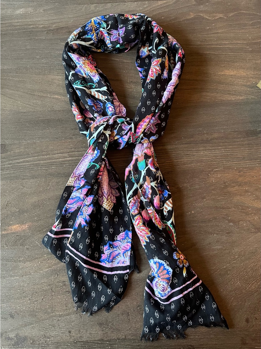 LOFT Navy Scarf with Pink, Purple, Blue and Teal Floral Print
